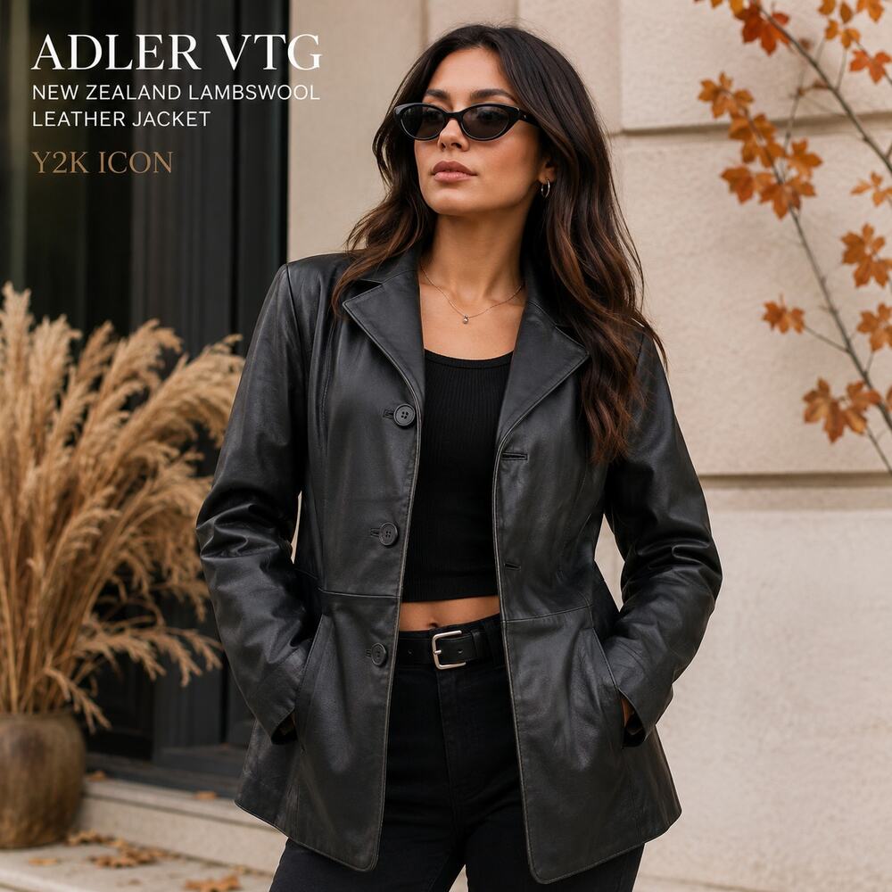 Adler VTG Women's SZ M New Zeland Lambswool Leather Jacket In Black Y2K